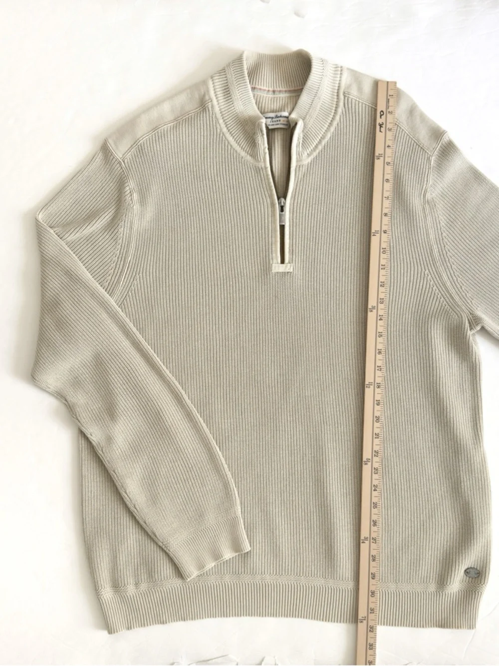 Tommy Bahama Jeans 1/4 Zip Sweater Mens 3XL Cream Cotton Knit Pullover Casual